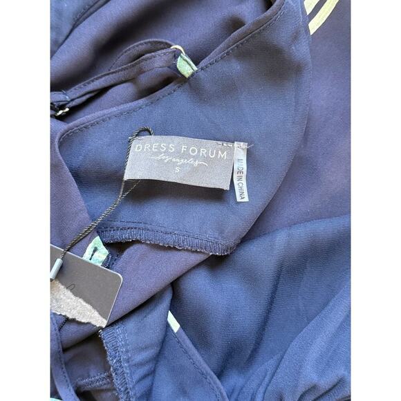 Womens Faux Wrap Jumpsuit Tropical Print Monstera Backless Navy Blue Size Small - Picture 9 of 9